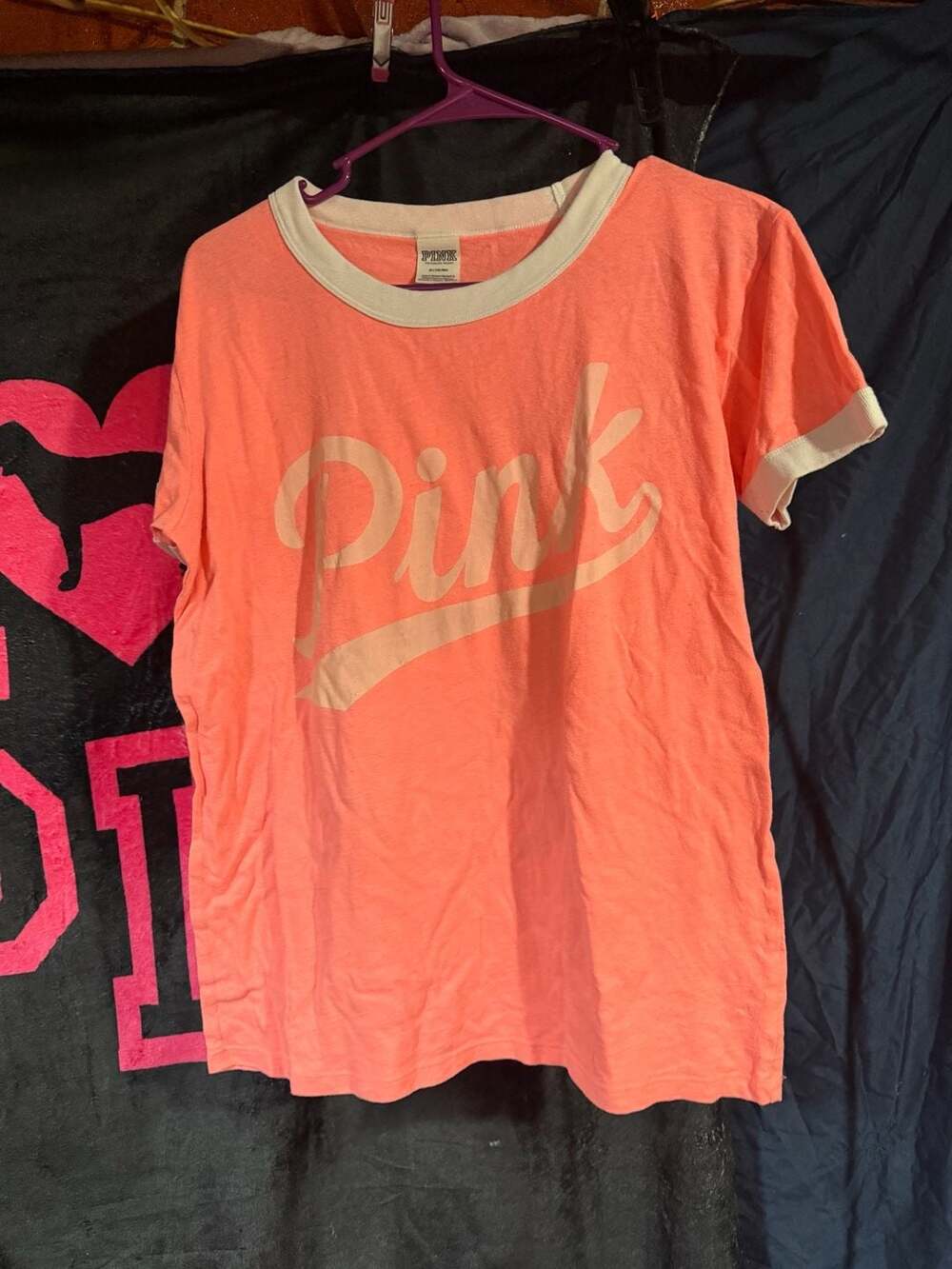PINK Victoria's Secret Ringer T-Shirt Coral Size M